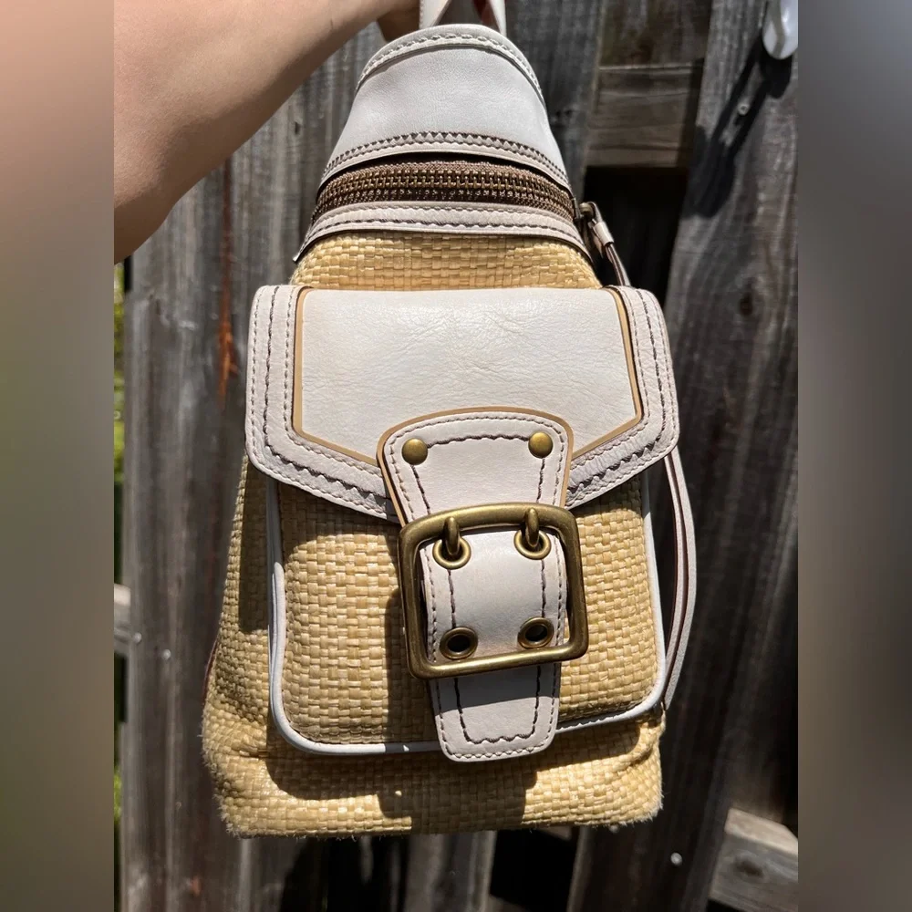 Coach Large Legacy Tote in White Leather & Natural Straw
